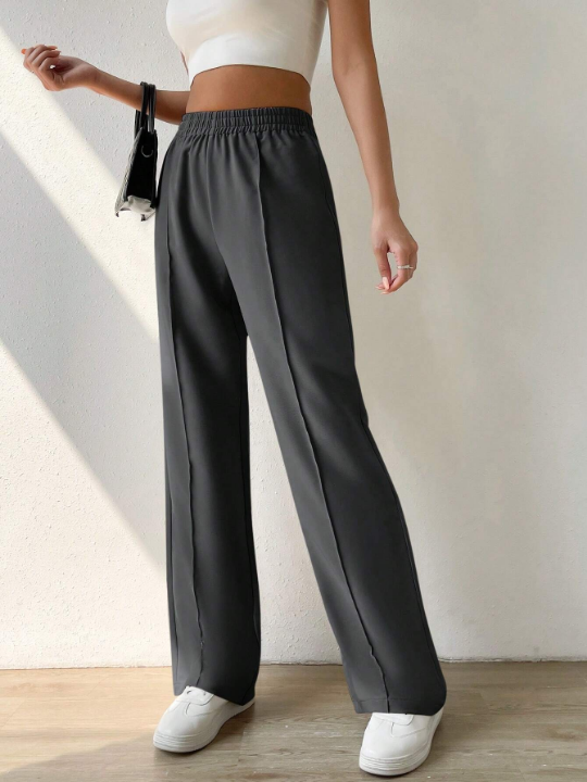 EZwear Elastic Waist Straight-Leg Pants With Seam Front