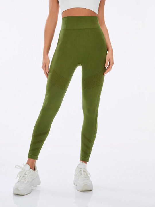 Solid Wide Waistband Sports Leggings