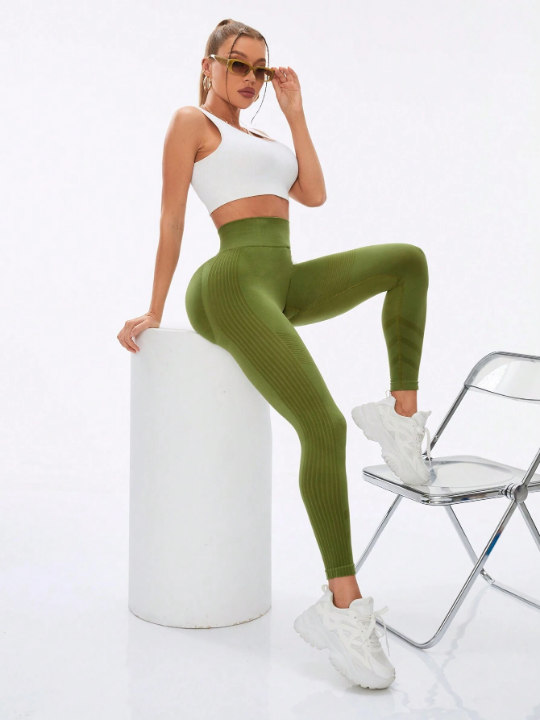 Solid Wide Waistband Sports Leggings