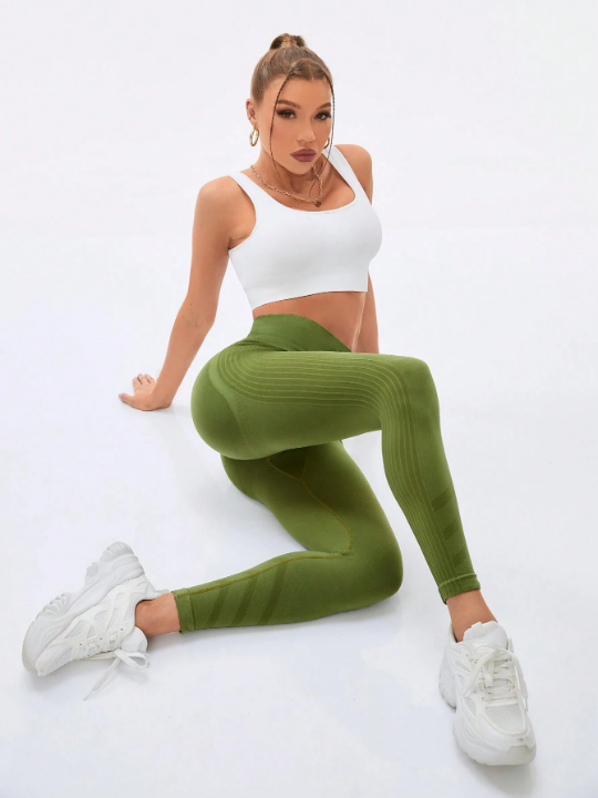 Solid Wide Waistband Sports Leggings