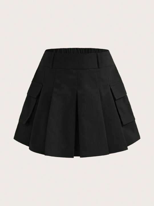 Tween Girl's Woven Casual Workwear Style Pleated Midi Skirt