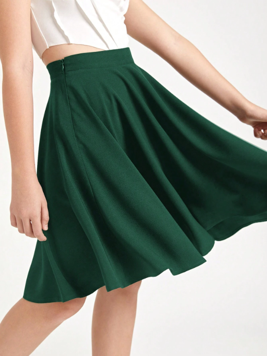 Teen Girls' Woven High Waist A-Line Elegant Midi Skirt