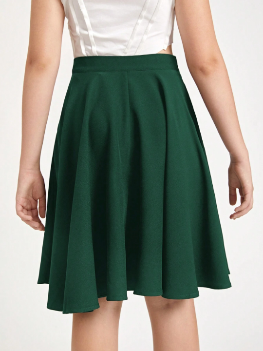 Teen Girls' Woven High Waist A-Line Elegant Midi Skirt