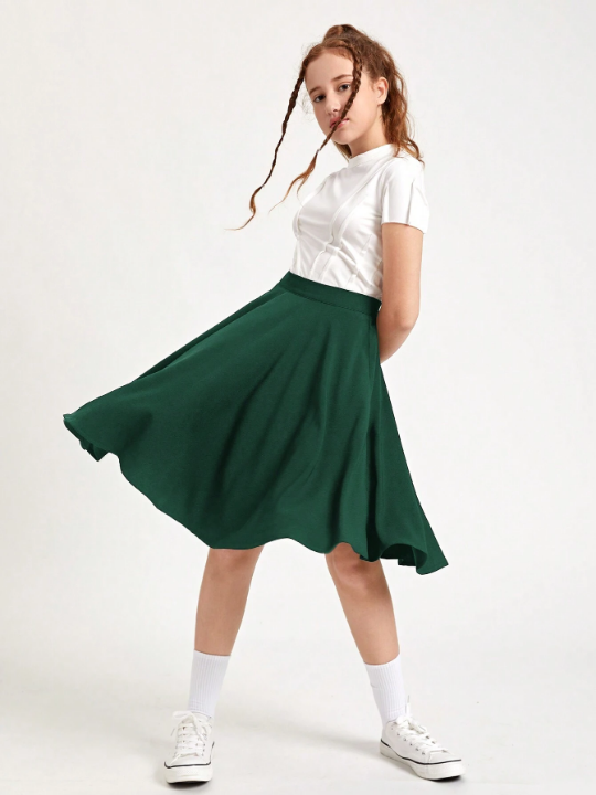 Teen Girls' Woven High Waist A-Line Elegant Midi Skirt