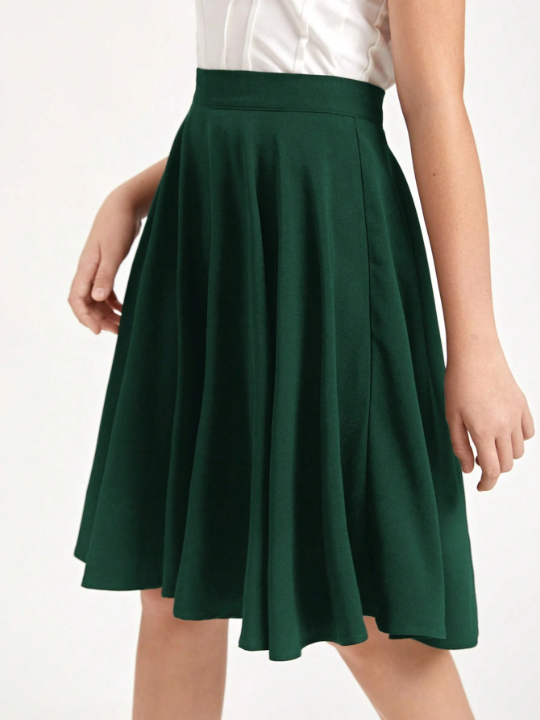 Teen Girls' Woven High Waist A-Line Elegant Midi Skirt