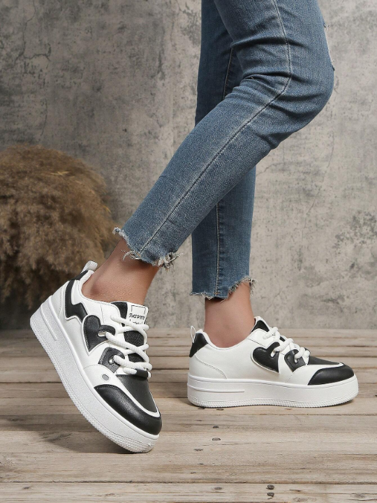 Spring & Autumn Fashionable Casual Thick-Soled Height Increasing Lace Up Women's Shoes, White Sports Shoes Love Couple Shoes For Women