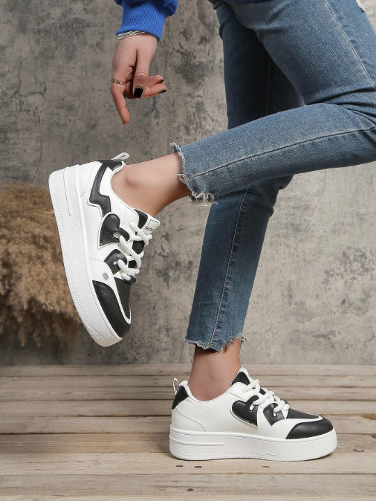 Spring & Autumn Fashionable Casual Thick-Soled Height Increasing Lace Up Women's Shoes, White Sports Shoes Love Couple Shoes For Women