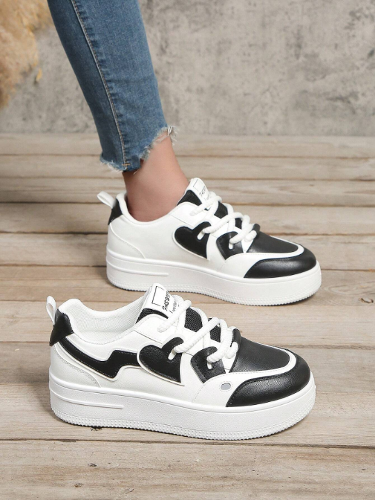 Spring & Autumn Fashionable Casual Thick-Soled Height Increasing Lace Up Women's Shoes, White Sports Shoes Love Couple Shoes For Women