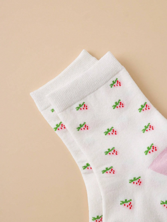 3pairs/Set Women's Floral Pattern Rolled Cuff Mid-Calf Socks