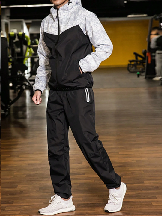 Men's Sauna Suit 2pcs/Set Sweat Top + Pants For Fitness Workout