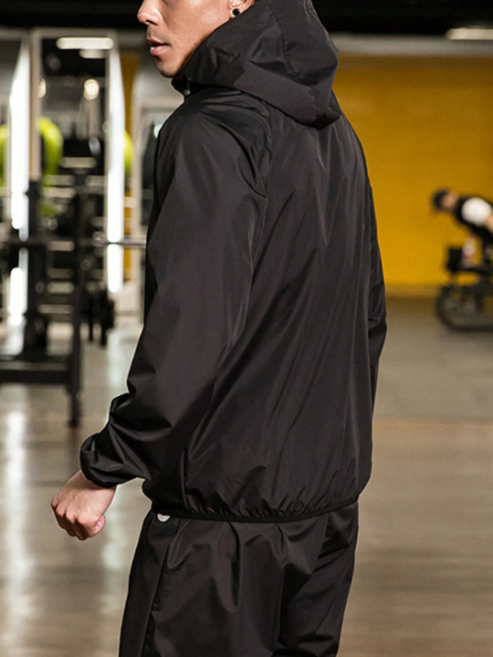 Men's Sweat Suits Sauna Suit Fitness Workout Tracksuit Set (Black)