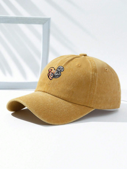 1pc Men's Yellow Distressed Bear Caps Baseball Hat