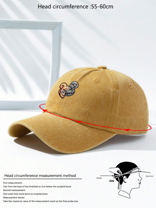 1pc Men's Yellow Distressed Bear Caps Baseball Hat