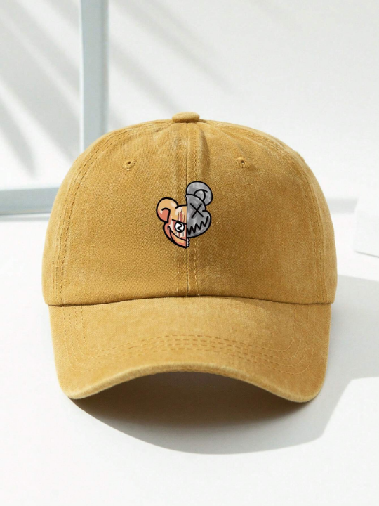 1pc Men's Yellow Distressed Bear Caps Baseball Hat