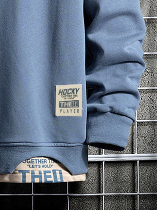 Men Letter Patched Drop Shoulder 2 In 1 Sweatshirt