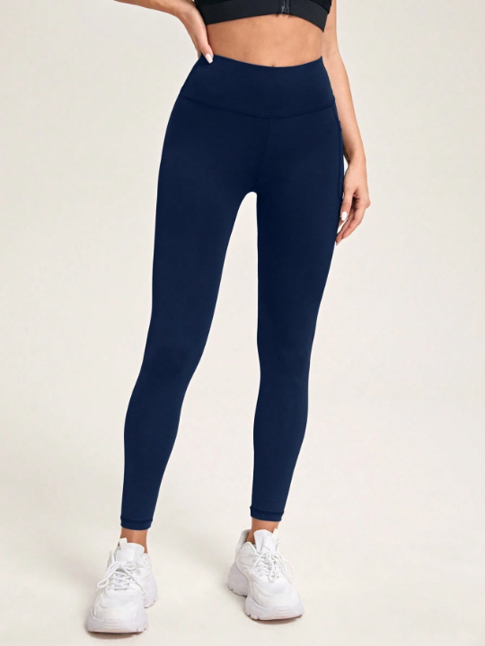 Yoga Basic Solid Color Wide-Waist Sports Leggings