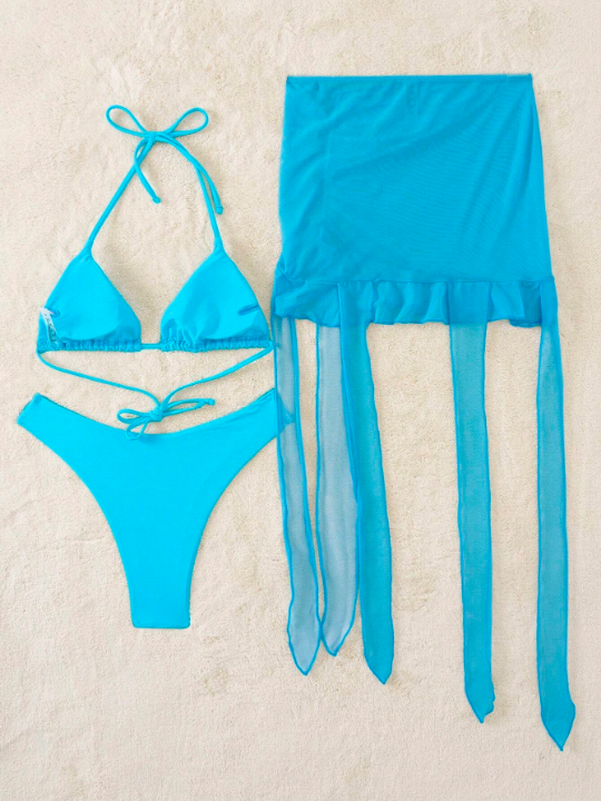 Ladies Solid Color Swimsuit Set