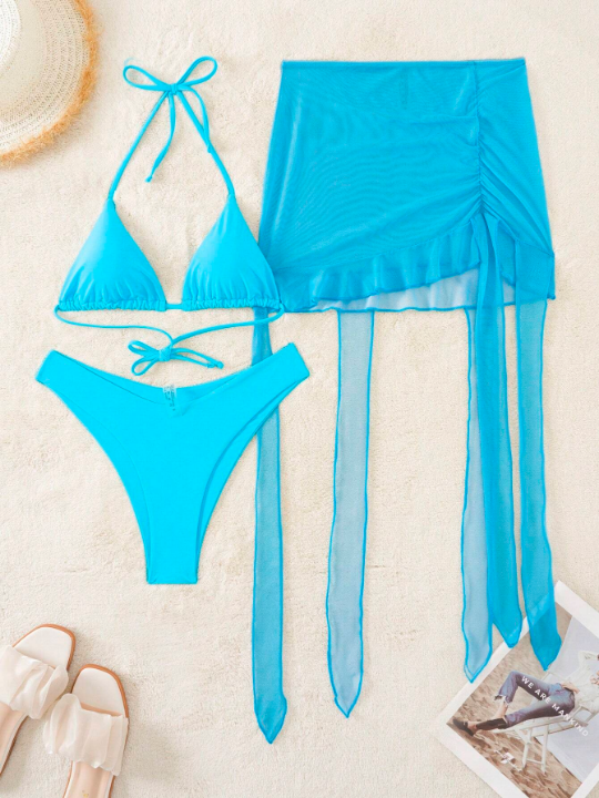 Ladies Solid Color Swimsuit Set