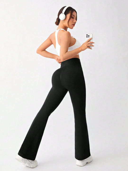 Seamless Flare Leg Sport Pants With V-Shaped Waistline