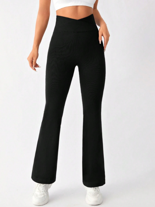 Seamless Flare Leg Sport Pants With V-Shaped Waistline