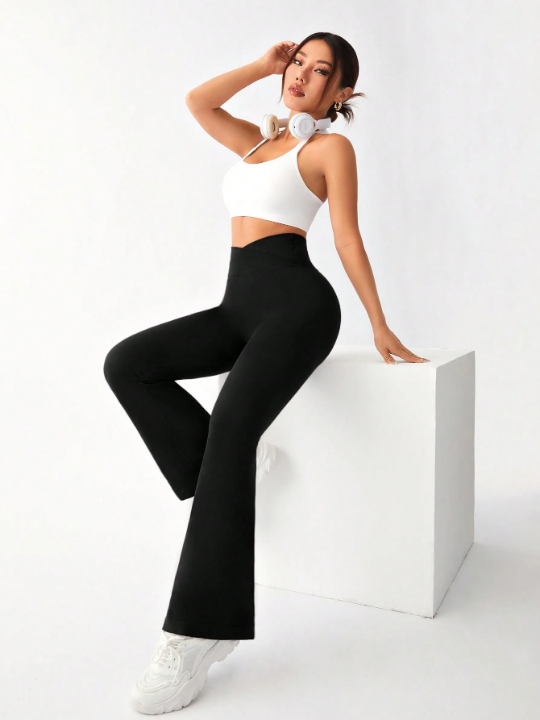 Seamless Flare Leg Sport Pants With V-Shaped Waistline