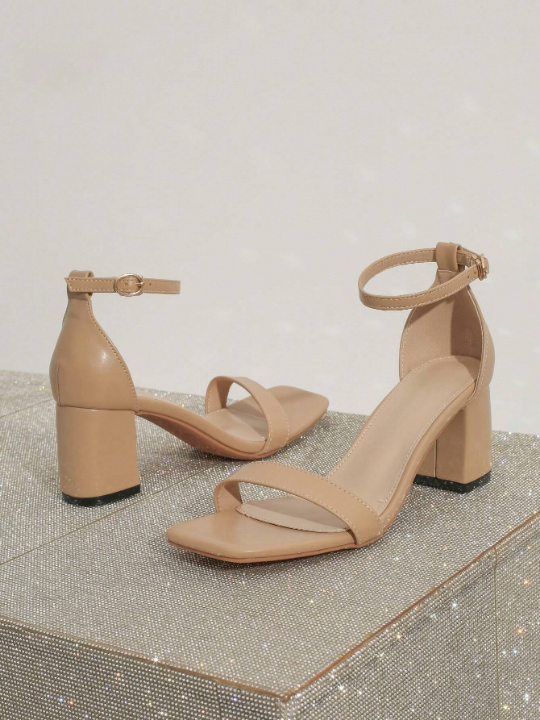 Chunky High Heels One-Strap Elegant Fashionable Versatile Women's Sandals