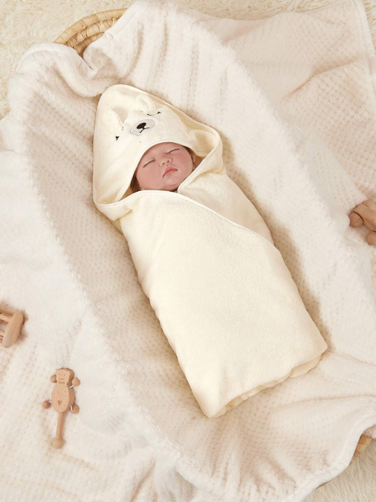 1pc Coral Fleece Cartoon Animal Baby Swaddle Blanket, Plush Towel, Bathrobe, Outdoor Wrap Blanket, Multi-Functional Cover Blanket