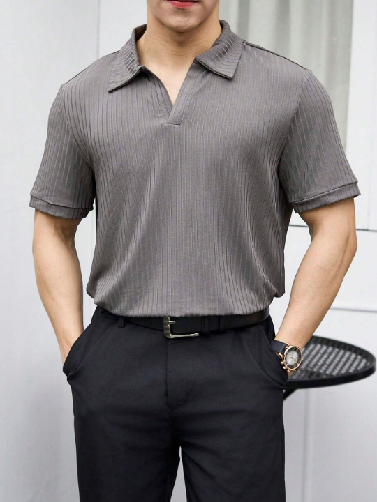 Manfinity Hypemode Men's Solid Color Ribbed Knit Polo Shirt