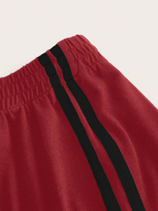 EZwear Color Block Striped Elastic Waist Shorts