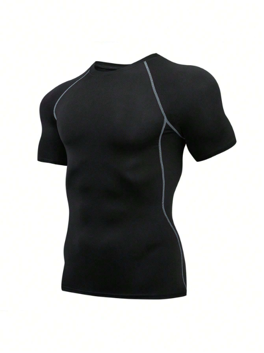 Men's Fitness Moisture Wicking Tight-Fit Round Neck Short Sleeve Sports T-Shirt Basic T Shirt