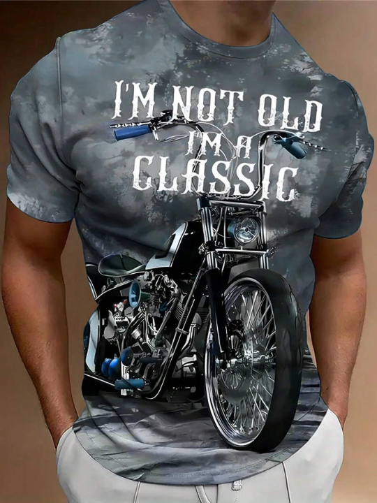 Manfinity EMRG Men's Short Sleeve T-Shirt With Slogan And Motorcycle Print