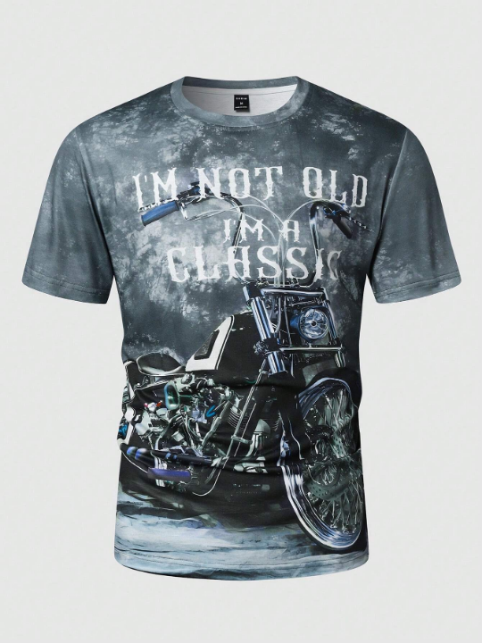 Manfinity EMRG Men's Short Sleeve T-Shirt With Slogan And Motorcycle Print