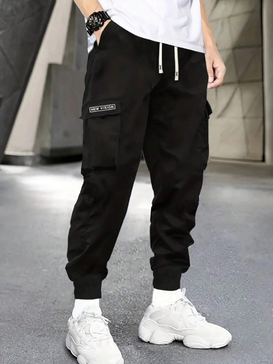 Men's Spring/Fall Trendy Letter Print Drawstring Waistband Cargo Sweatpants