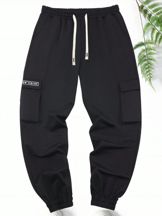 Men's Spring/Fall Trendy Letter Print Drawstring Waistband Cargo Sweatpants