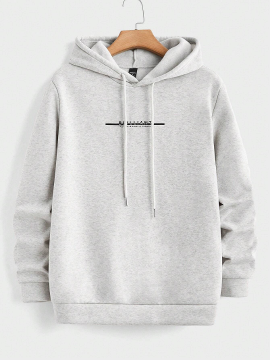 Manfinity Hypemode Men's Letter Printed Hooded Sweatshirt With Drawstring