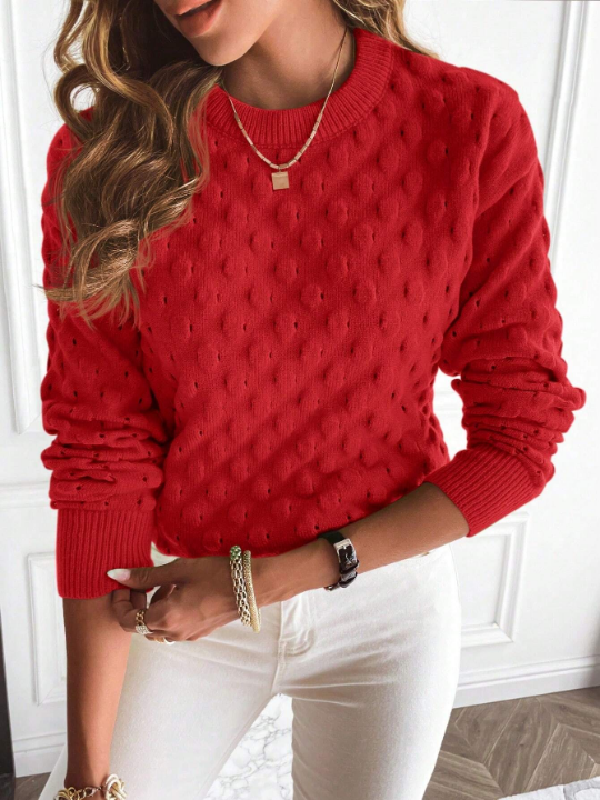 Essnce Women's Solid Color Round Neck Long Sleeve Sweater