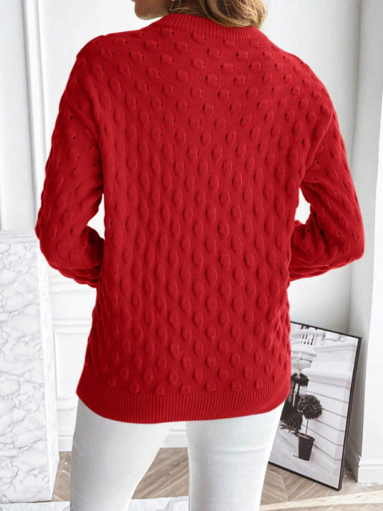 Essnce Women's Solid Color Round Neck Long Sleeve Sweater