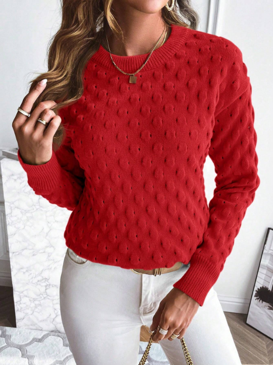 Essnce Women's Solid Color Round Neck Long Sleeve Sweater