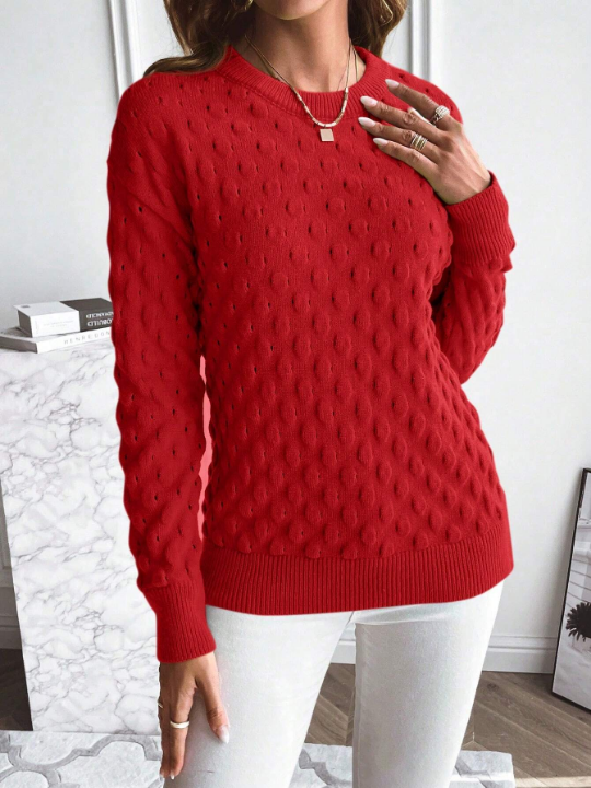 Essnce Women's Solid Color Round Neck Long Sleeve Sweater