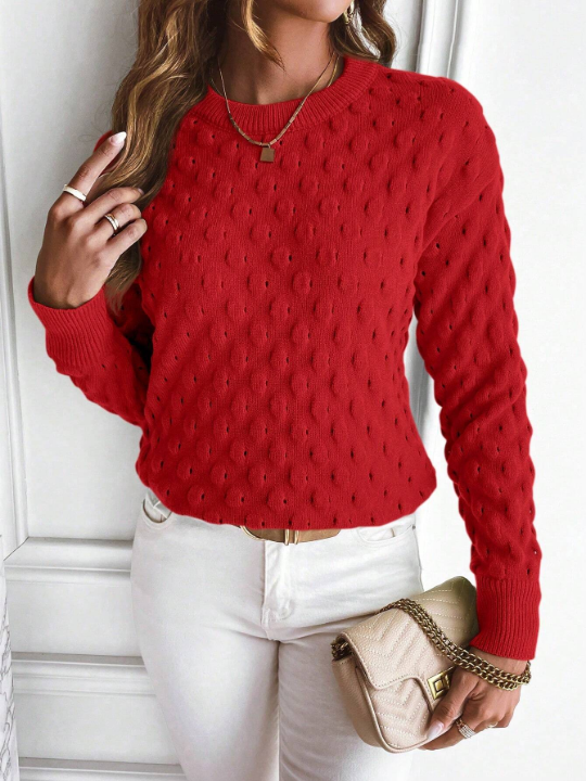 Essnce Women's Solid Color Round Neck Long Sleeve Sweater