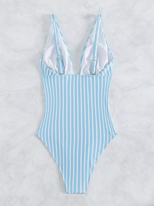 Striped Plunging One-Piece Swimsuit