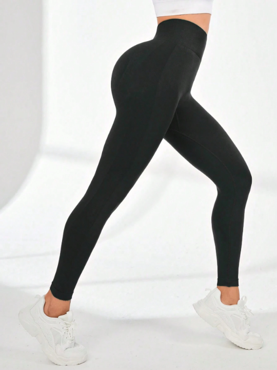 Yoga Basic Solid Color Seamless Wide Waistband High Waist Sport Leggings