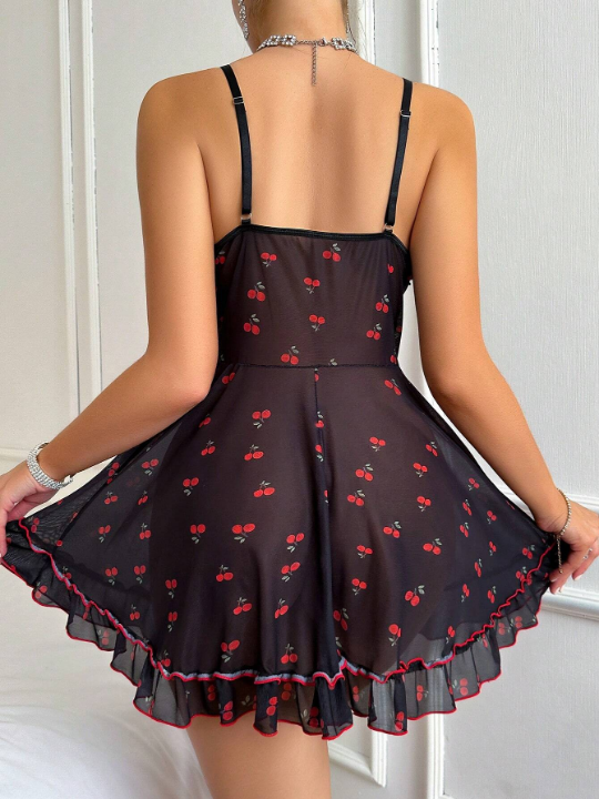 Women's Cherry Printed Cami Sleep Dress