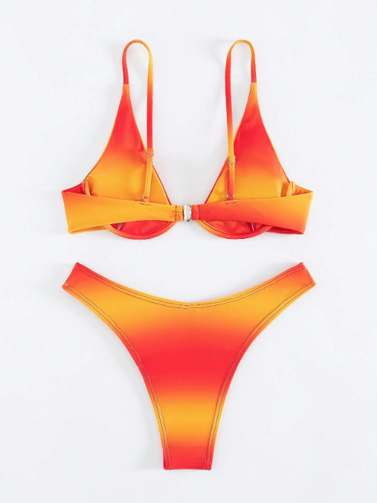 Women's Gradient Sporty Bikini Swimsuit With Underwire And Thin Straps