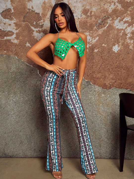 SXY Vintage Printed Flare Pants