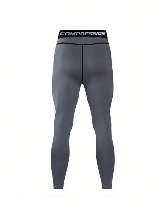 2pcs Men's Quick-Drying Letter Printed Elastic Sports Leggings With Sweat-Wicking Technology