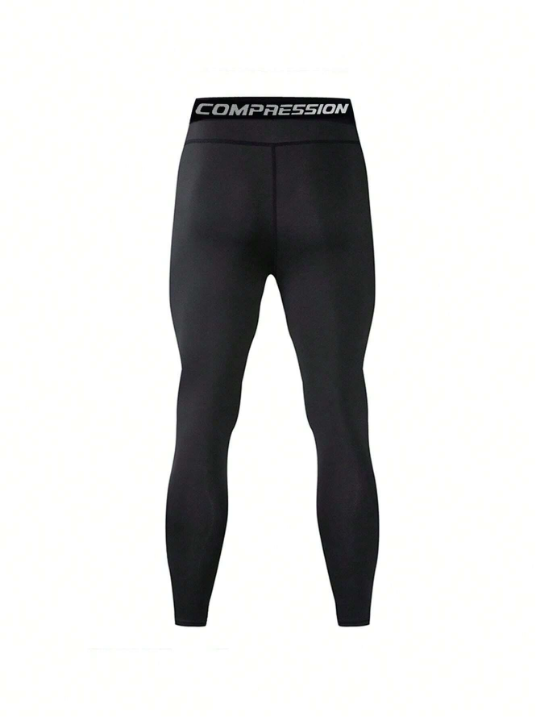 2pcs Men's Quick-Drying Letter Printed Elastic Sports Leggings With Sweat-Wicking Technology