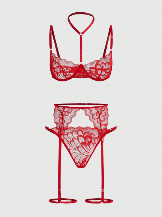 ROMWE Kawaii Lace Garter Underwire Lingerie Set