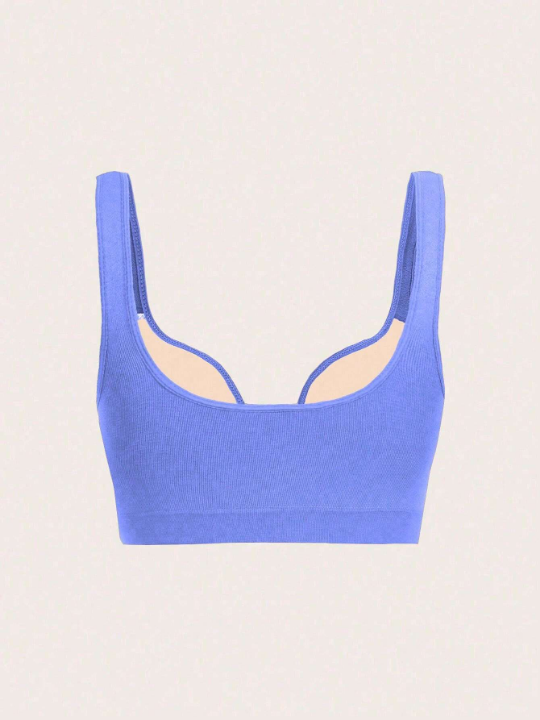 Yoga Basic 2pcs Solid Color Hollow Out Neck Sports Bra