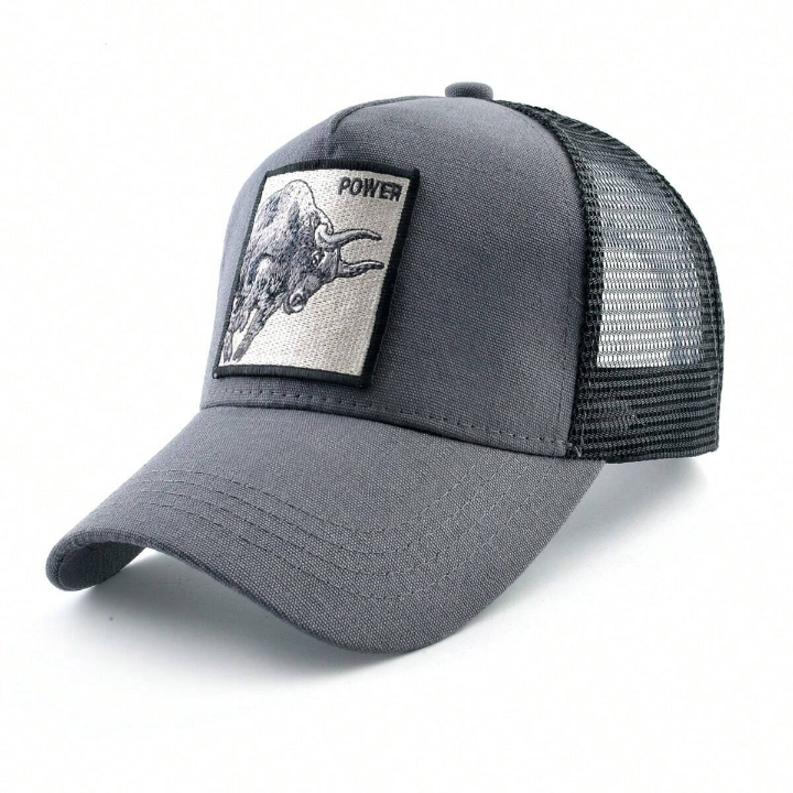 1pc Unisex Bull Embroidered Patch Mesh Cap Trucker Hat For Couples, Suitable For Daily, Casual And Outdoor Activities